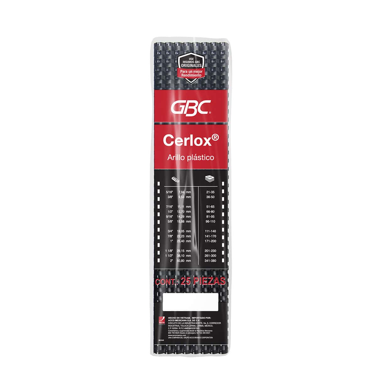 Arillo plástico 7/16" CERLOX 65h negro, 25pz