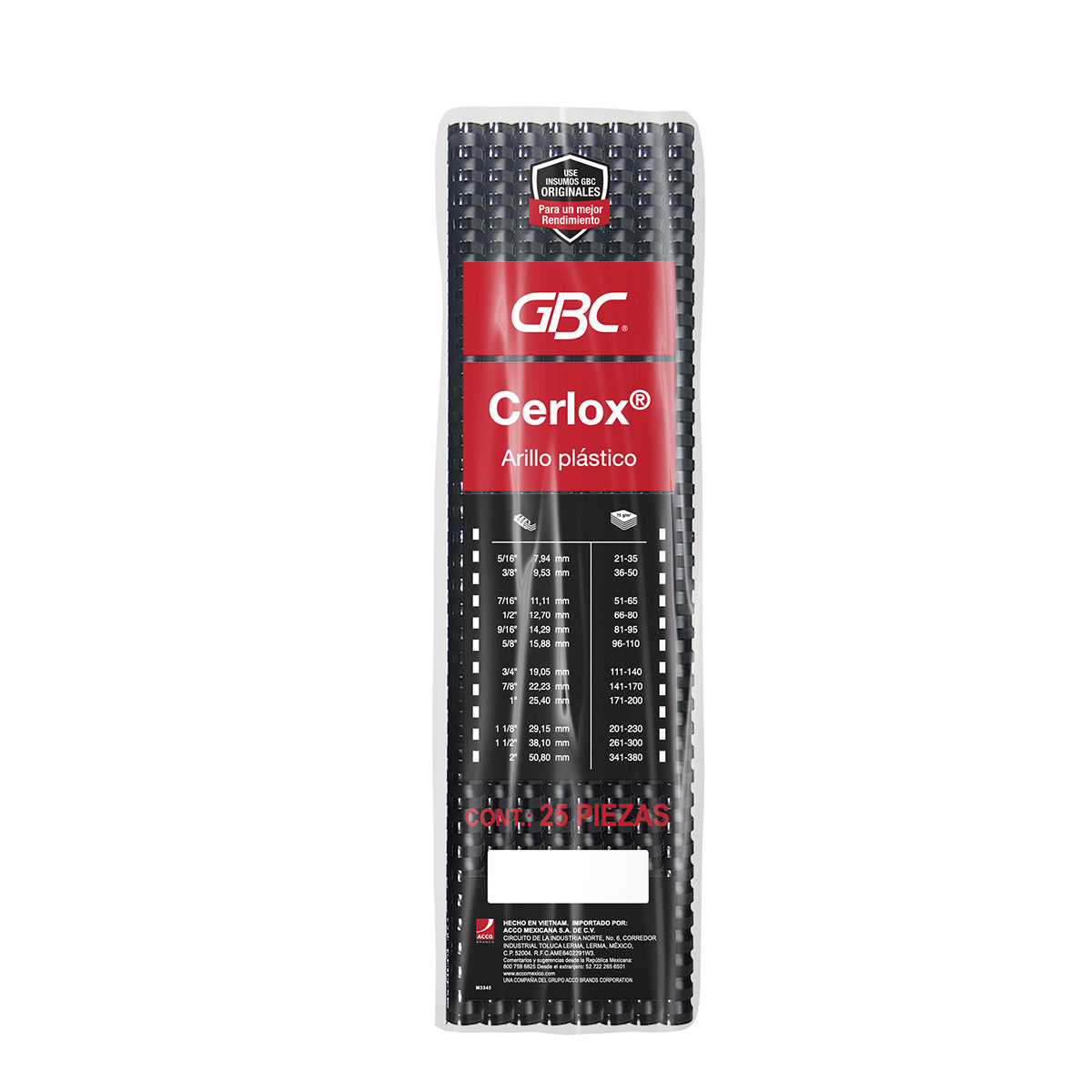 Arillo plástico 9/16" CERLOX 95h negro, 25pz