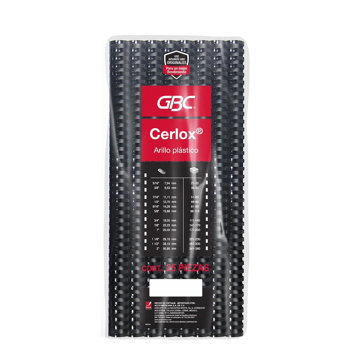 Arillo plástico 1" CERLOX 200h negro, 25pz