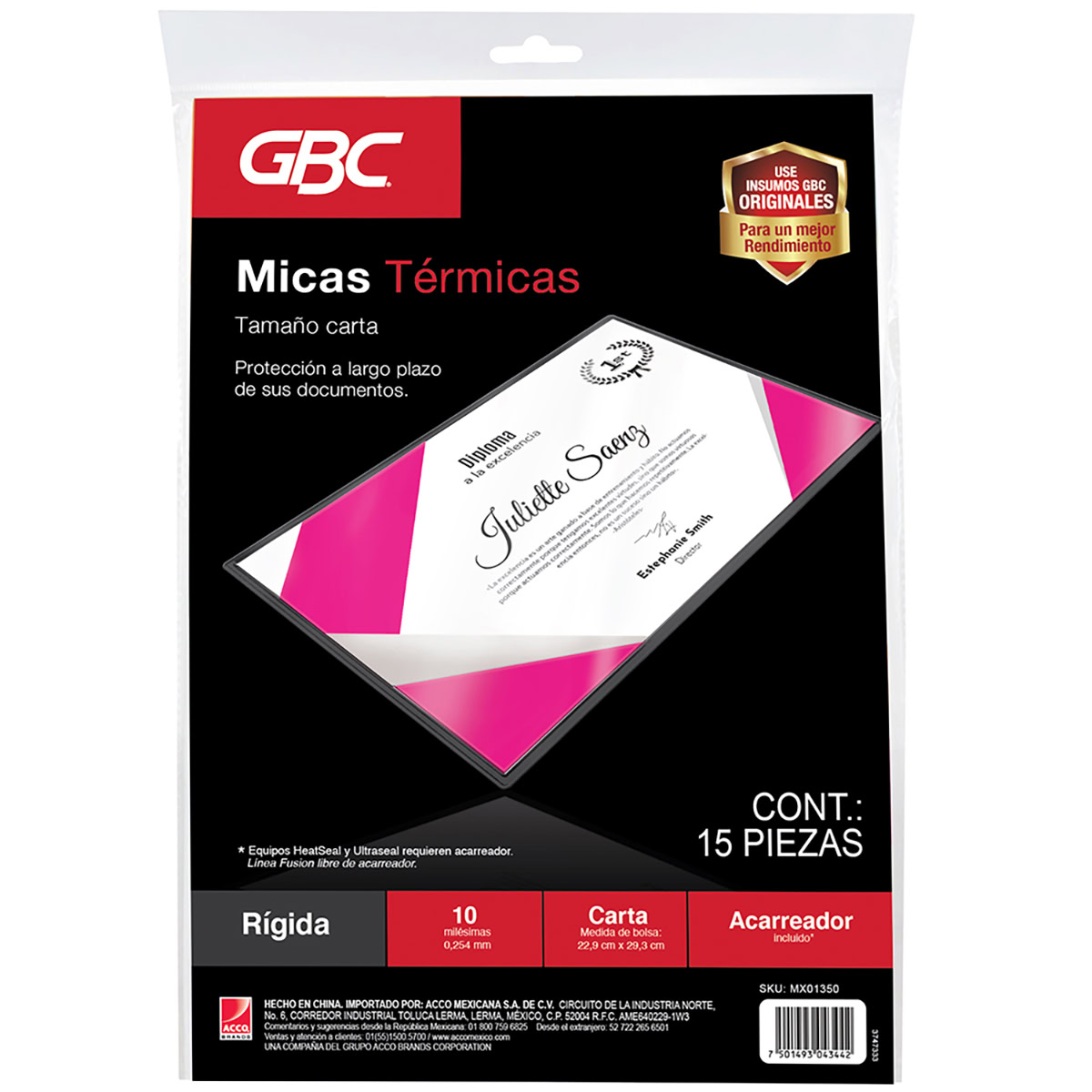 Mica térmica Rígida 10mil - CARTA GBC 15pz