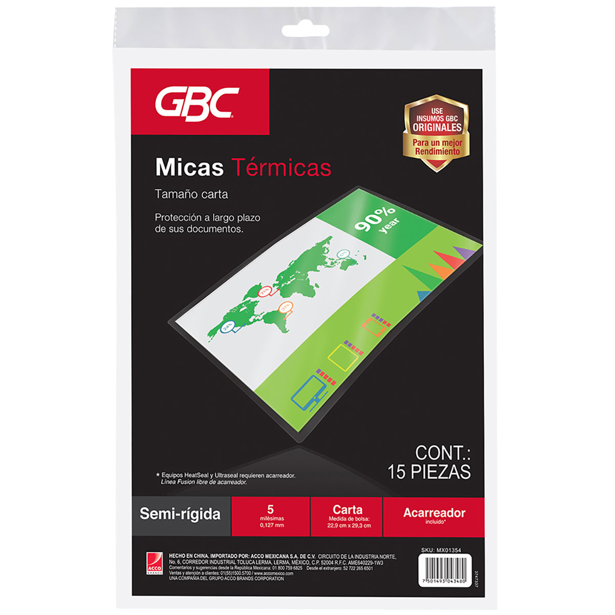 Mica térmica Semi-rígida 5mil  - Carta GBC 15pz