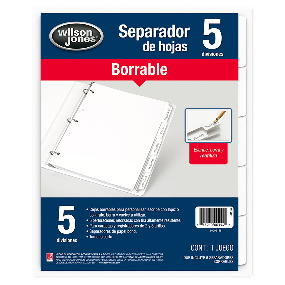 Separador Blanco con 5 divisiones