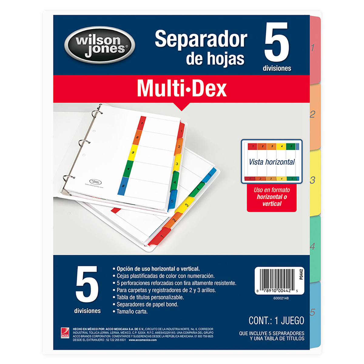 Separador MULTIDEX 5 divisiones, uso vertical y horizontal