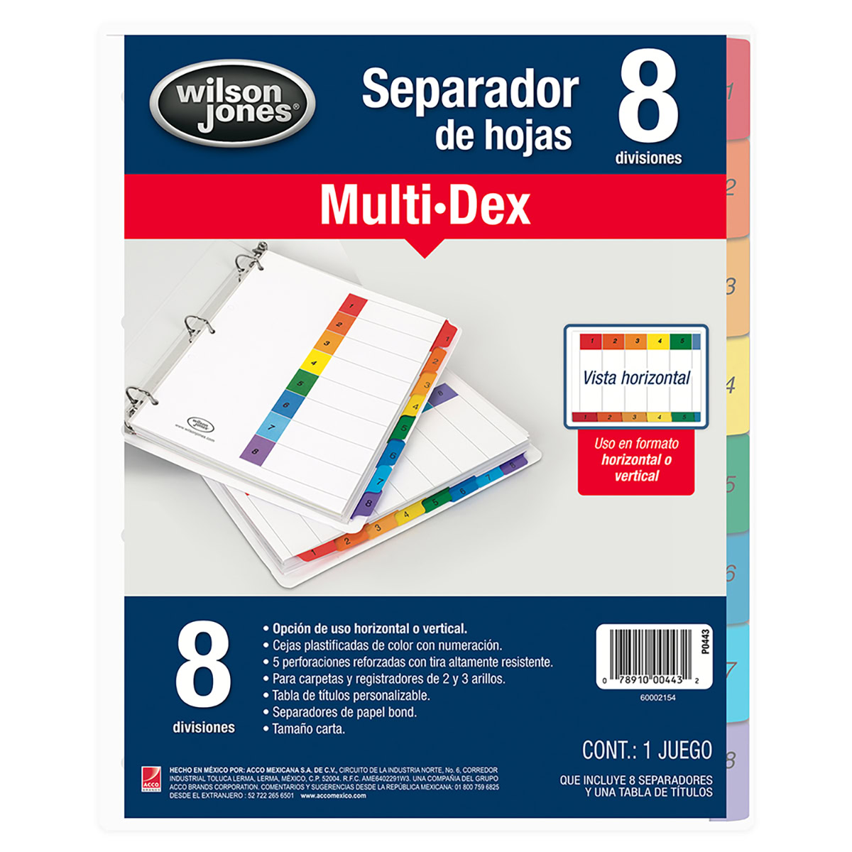 Separador MULTIDEX 8 divisiones, uso vertical y horizontal