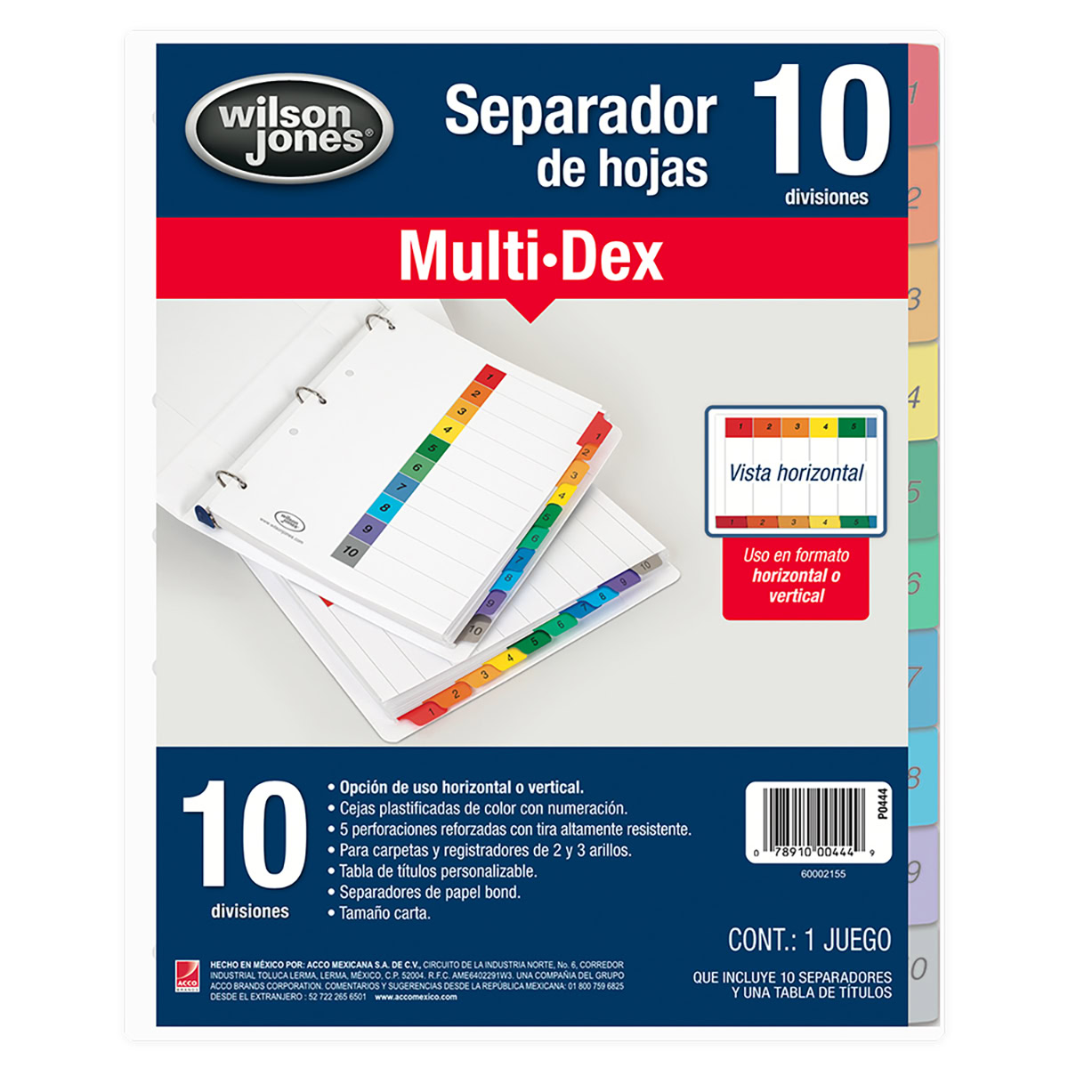 Separador MULTIDEX 10 divisiones, uso vertical y horizontal