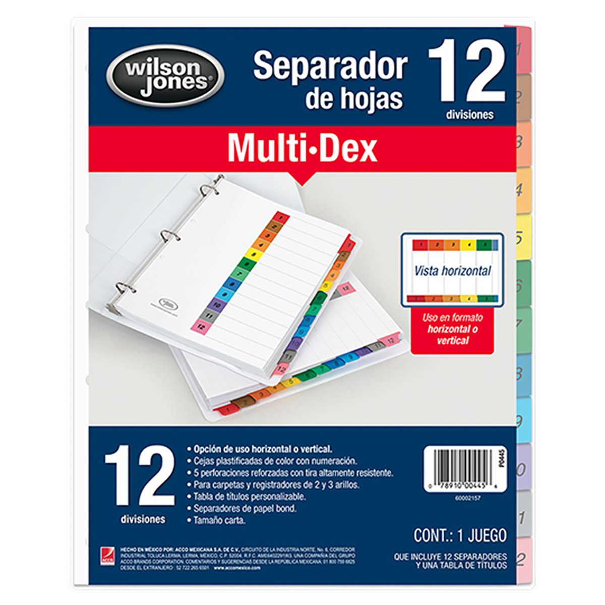 Separador MULTIDEX 12 divisiones, uso vertical y horizontal