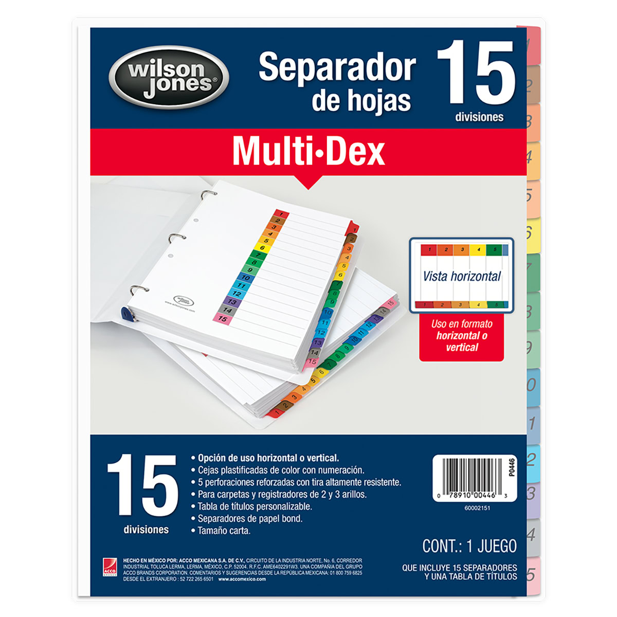 Separador MULTIDEX 15 divisiones, uso vertical y horizontal