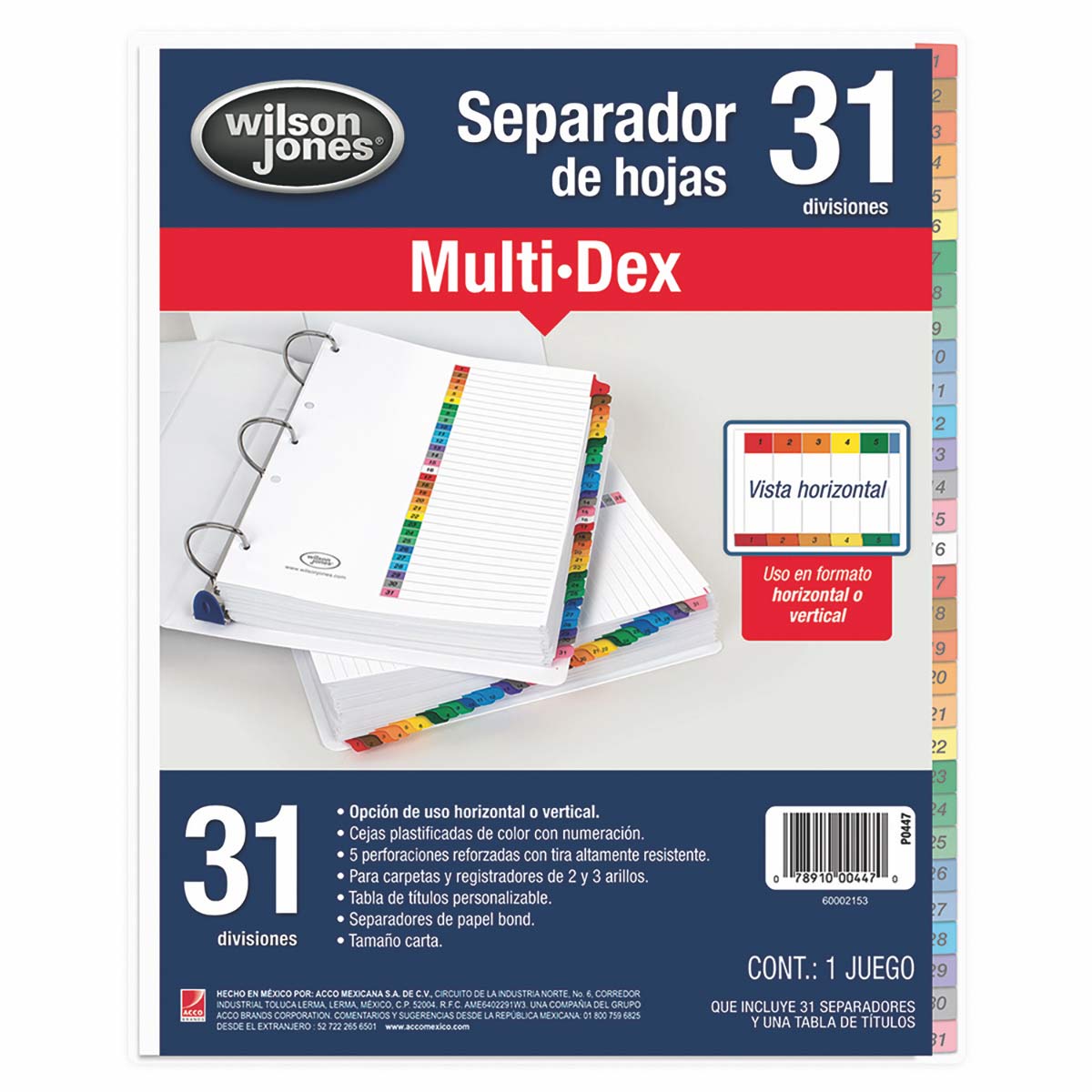 Separador MULTIDEX 31 divisiones, uso vertical y horizontal