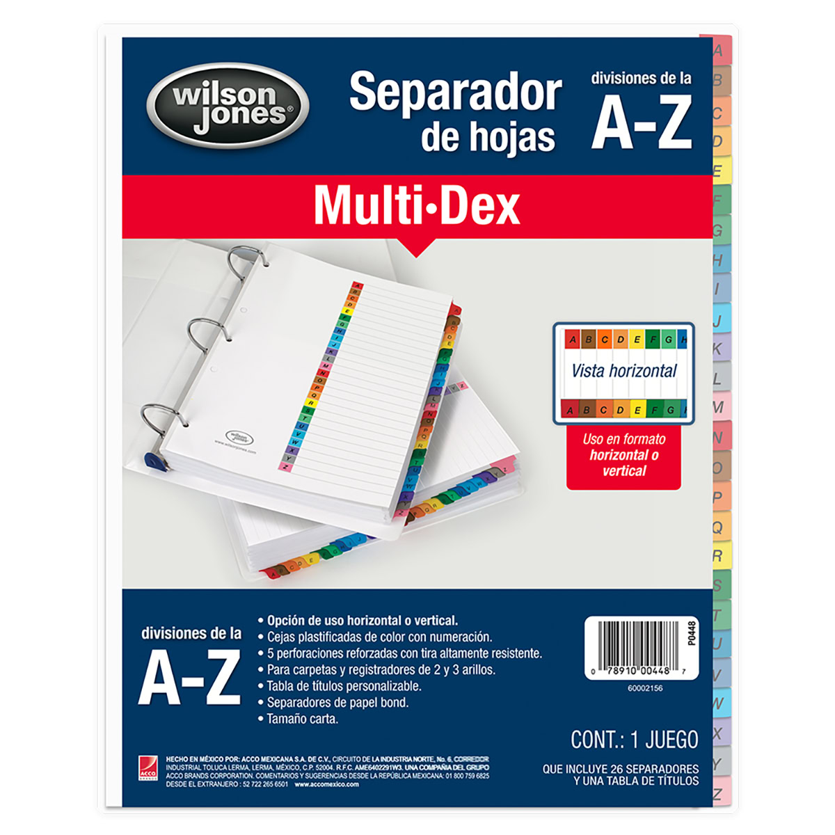 Separador MULTIDEX Alfabético, uso vertical y horizontal