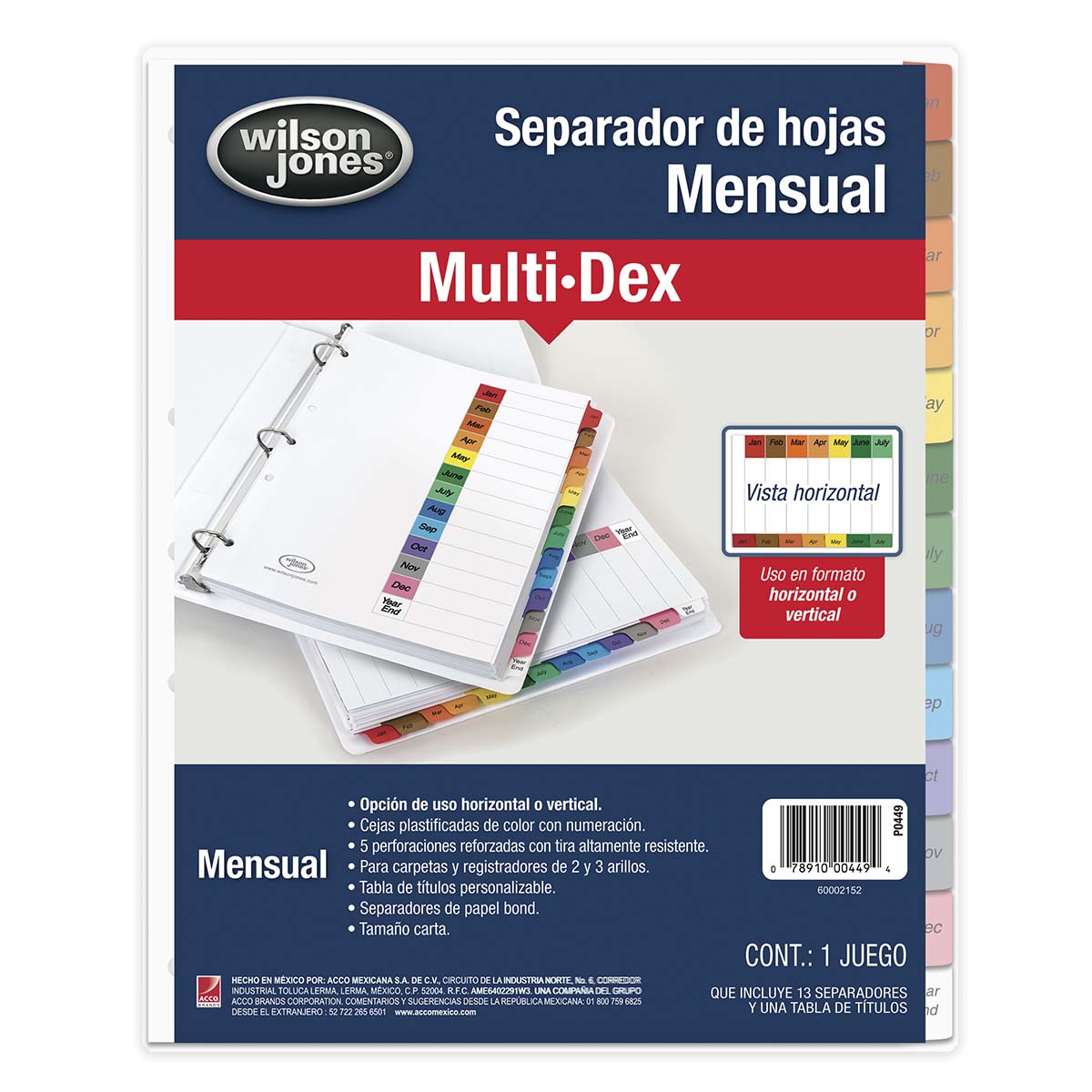Separador MULTIDEX Mensual, uso vertical y horizontal