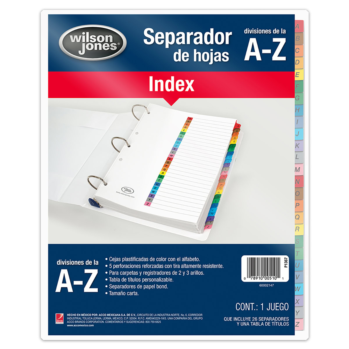 Separador Alfabético A-Z, 26 divisiones