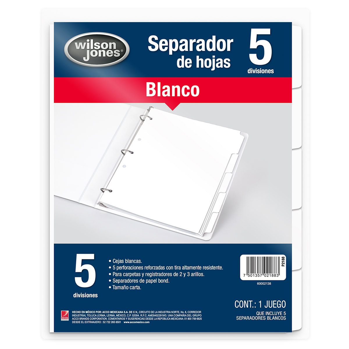 Separador Blanco con 5 divisiones