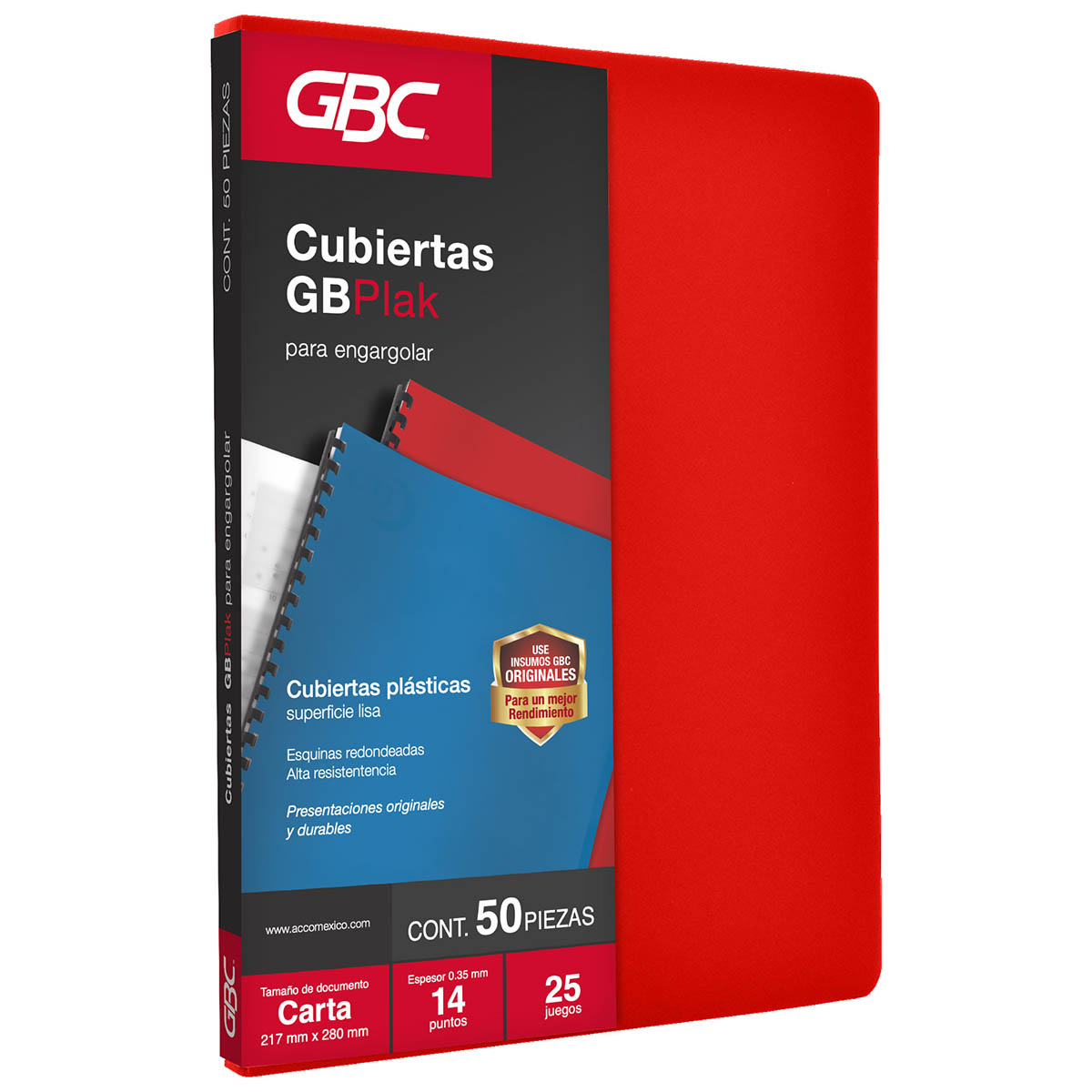 Cubierta GBPlak Lisa Rojo 14pts Carta, 50pz