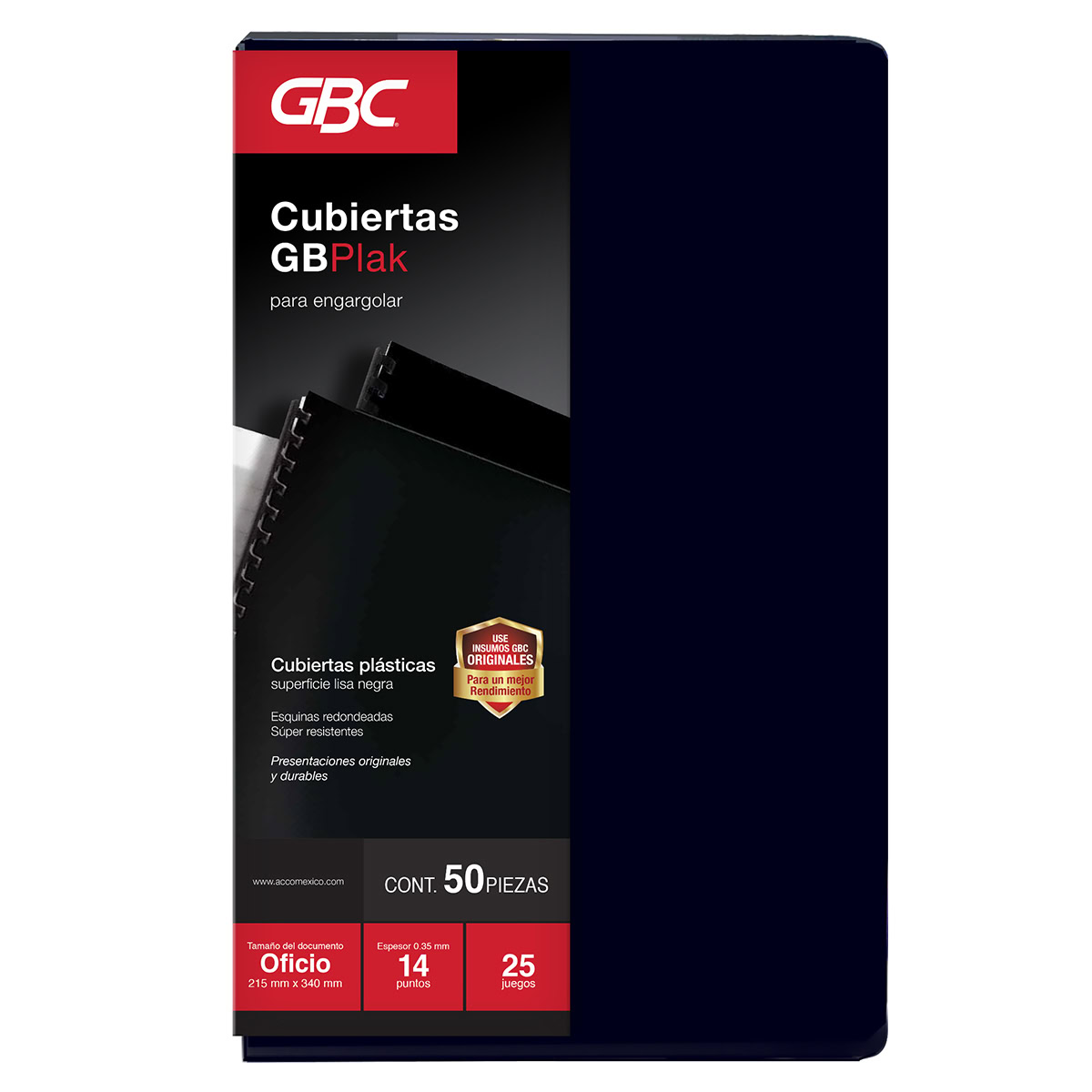 Cubierta GBPlak Lisa Negro 14pts Oficio, 50pz