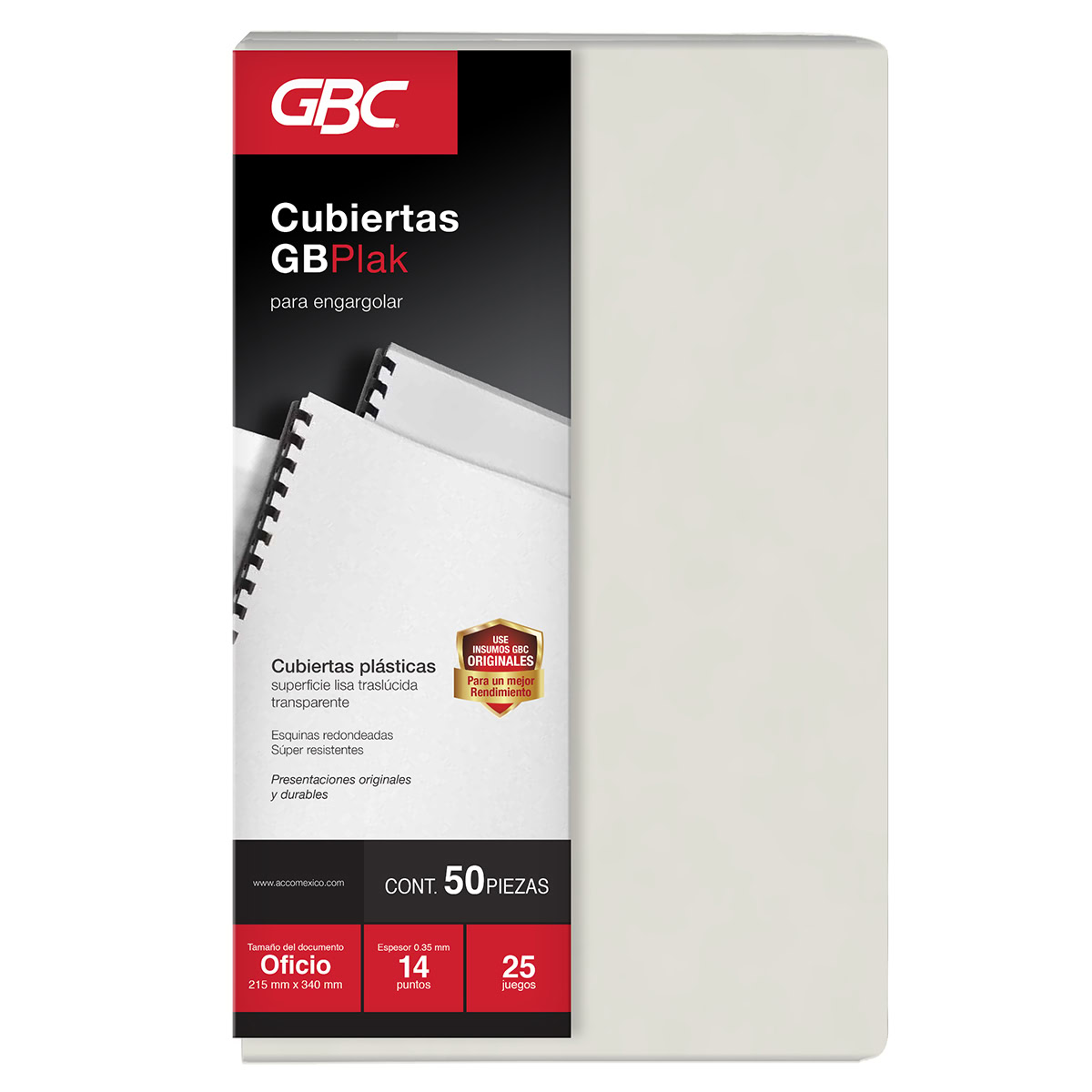 Cubierta GBPlak Lisa Transparente 14pts Oficio, 50pz