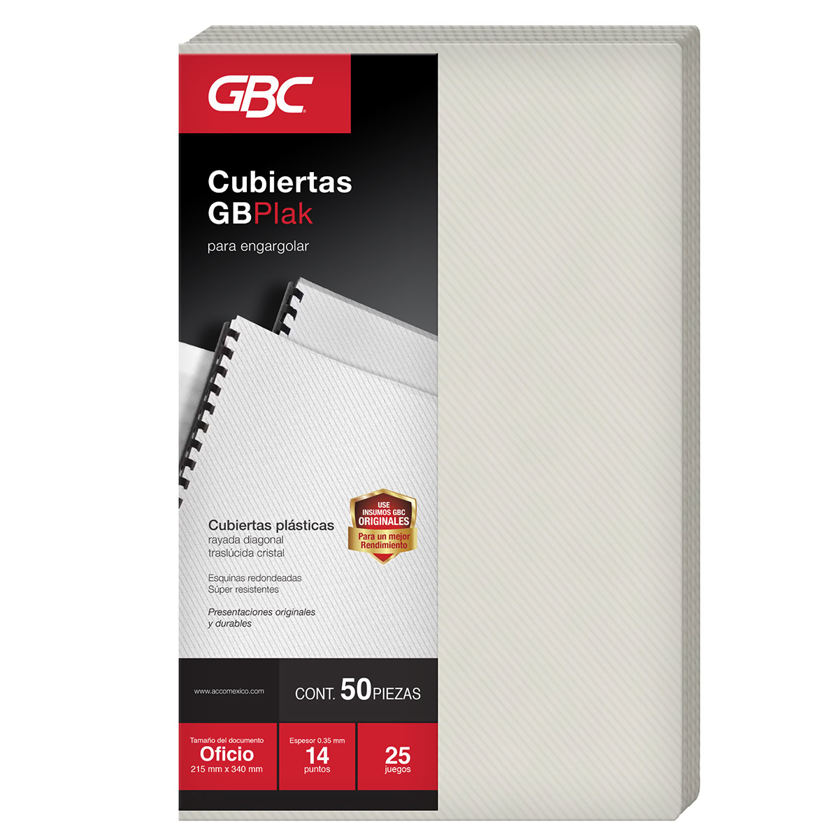 Cubierta GBPlak Rayada Transparente 14pts Oficio, 50pz