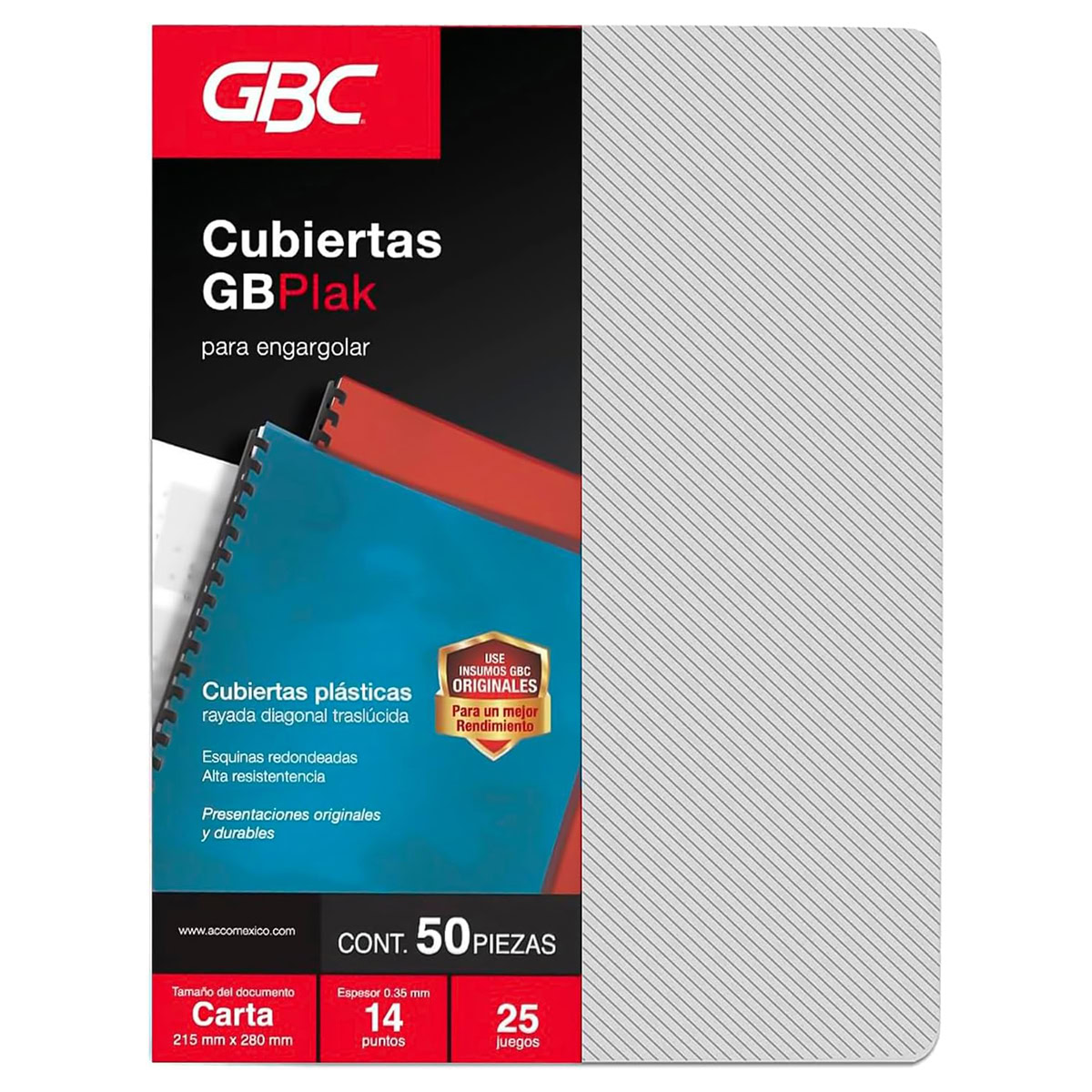 Cubierta GBPlak Rayada Transparente 14pts Carta, 50pz