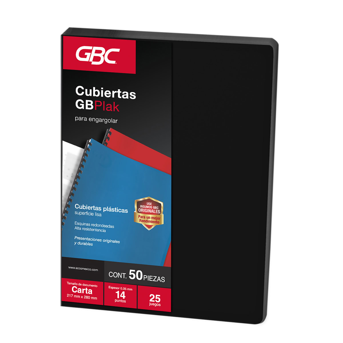 Cubierta GBPlak Lisa Negro 14pts Carta, 50pz