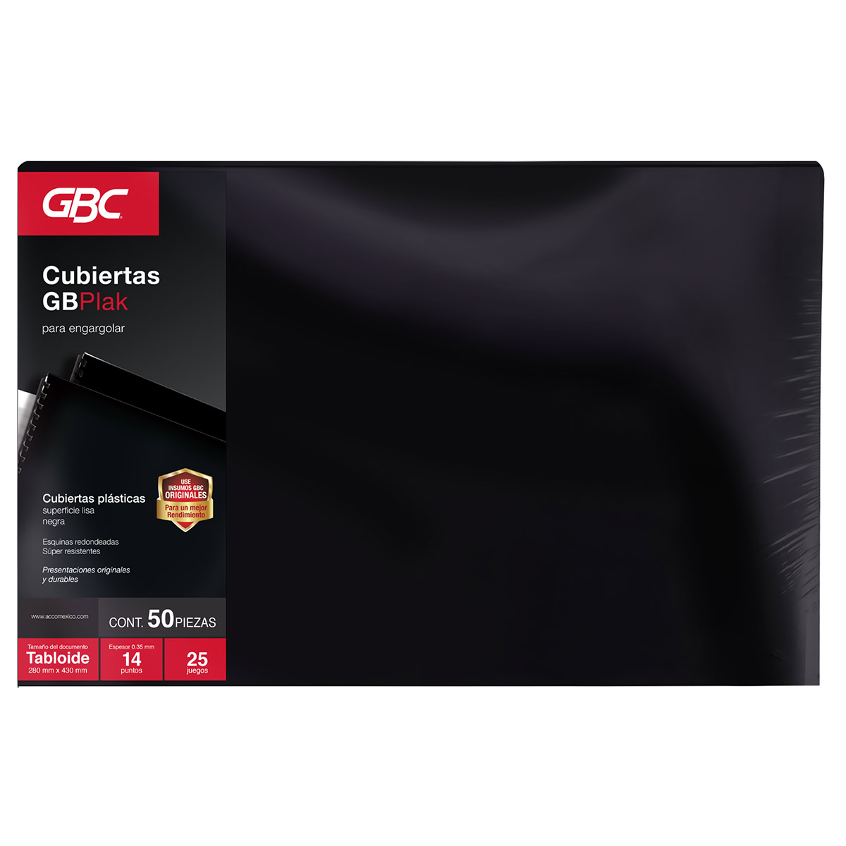 Cubierta GBPlak Lisa Negro 14pts Tabloide, 50pz