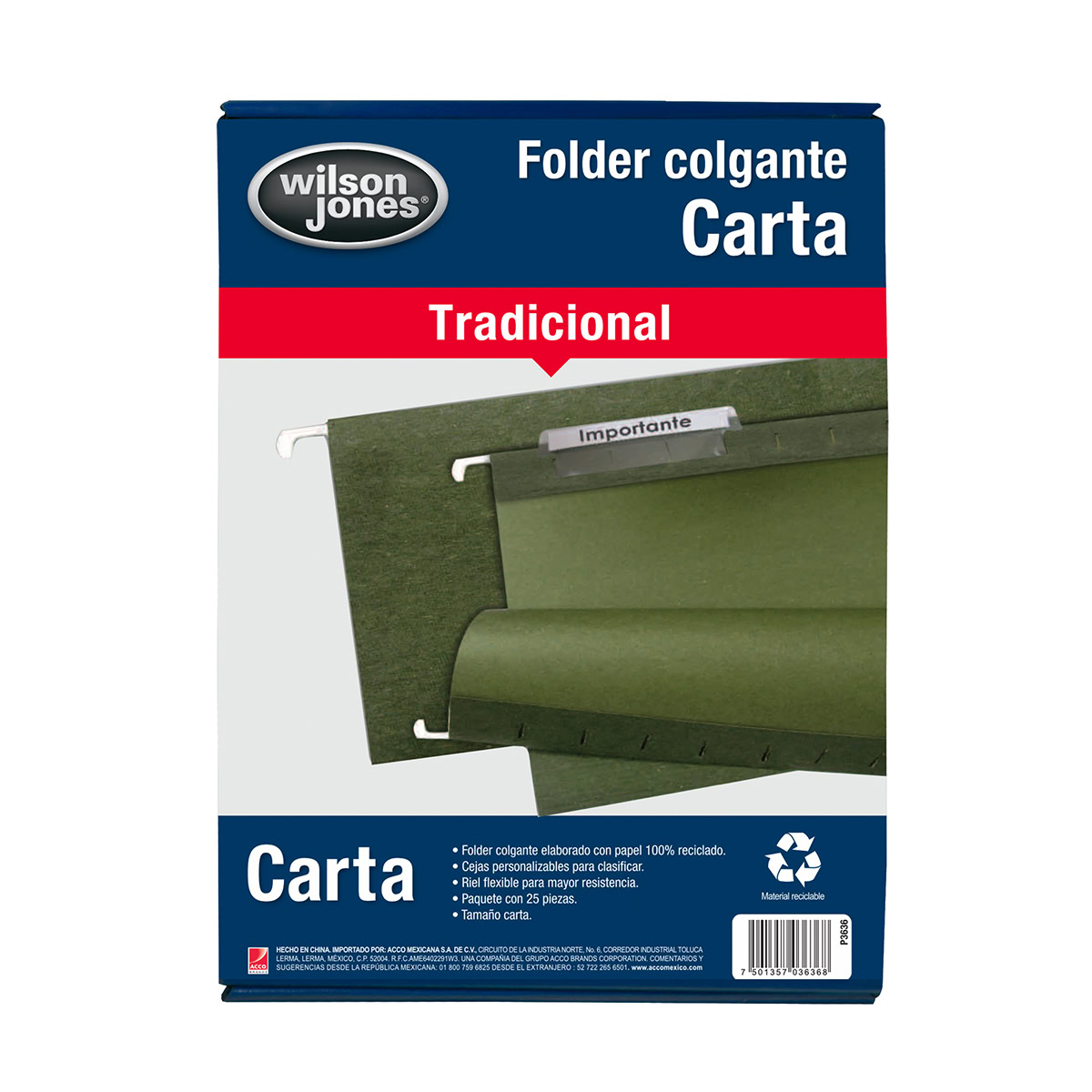 Folder Colgante Carta, color verde 25pz