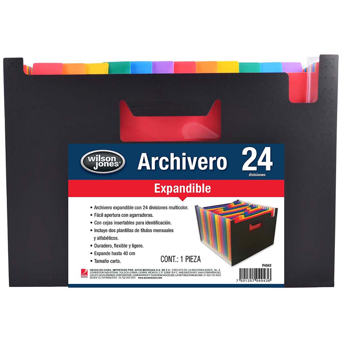 Archivero expandible negro con 24 divisiones de colores