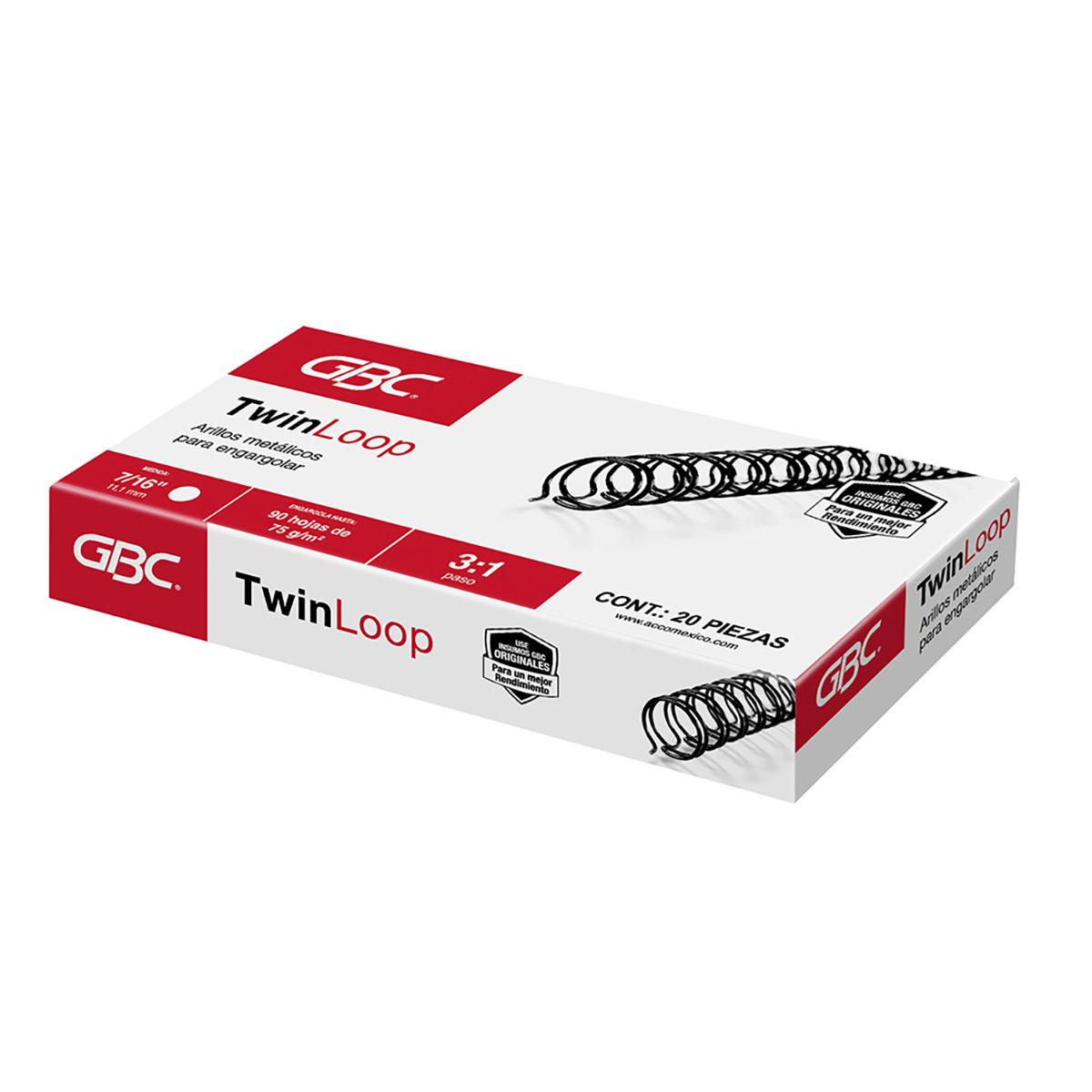 Arillo metálico 7/16" 90h TwinLoop 3:1 20pz