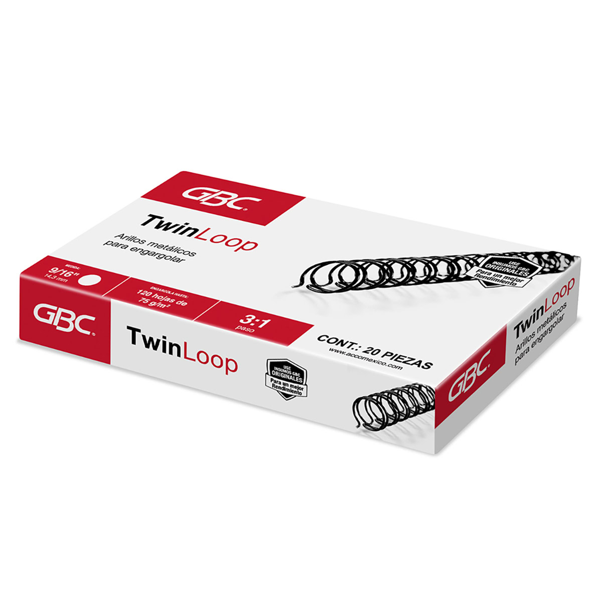 Arillo metálico 9/16" 120 TwinLoop 3:1 20pz