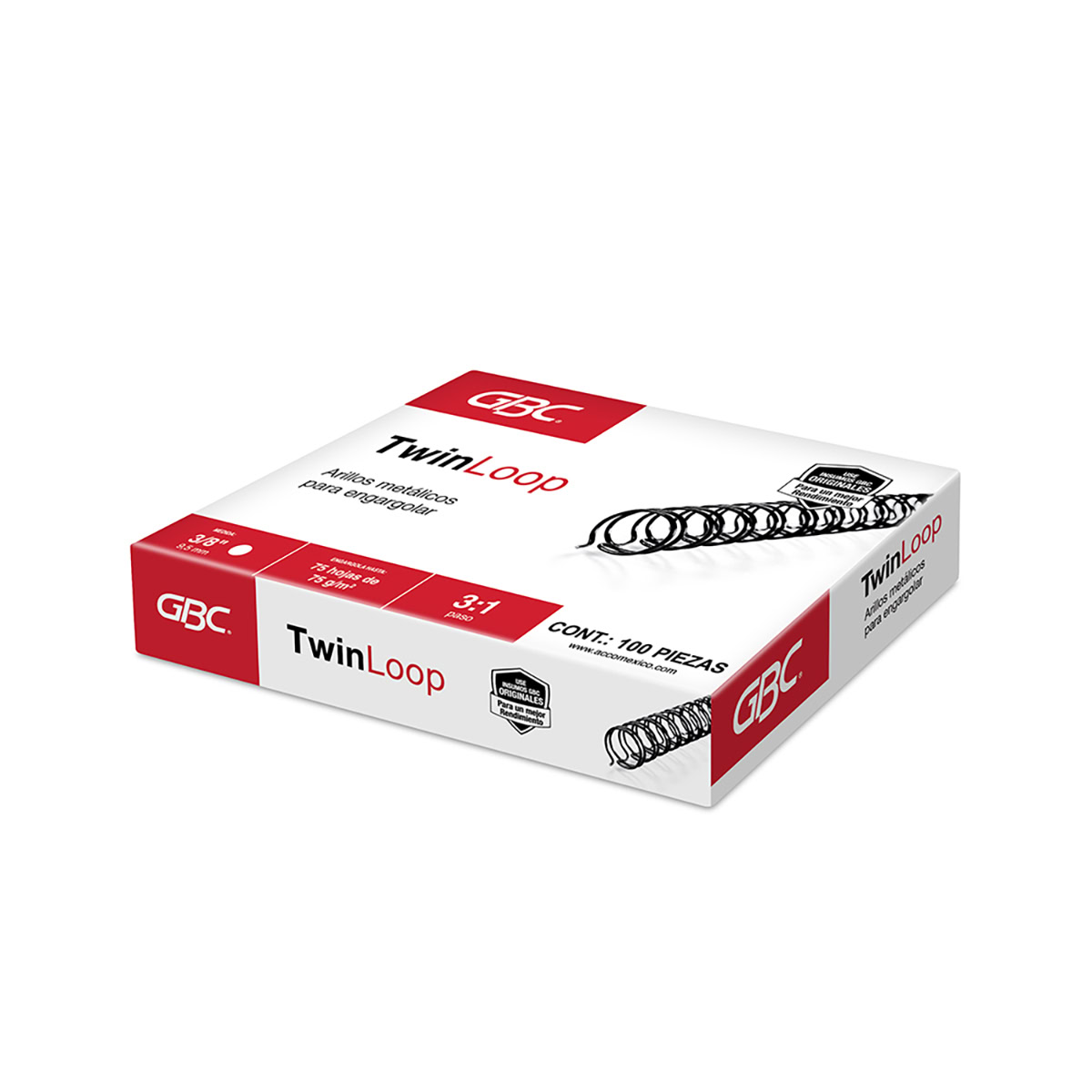 Arillo metálico 3/8" 75h TwinLoop 3:1 100pz