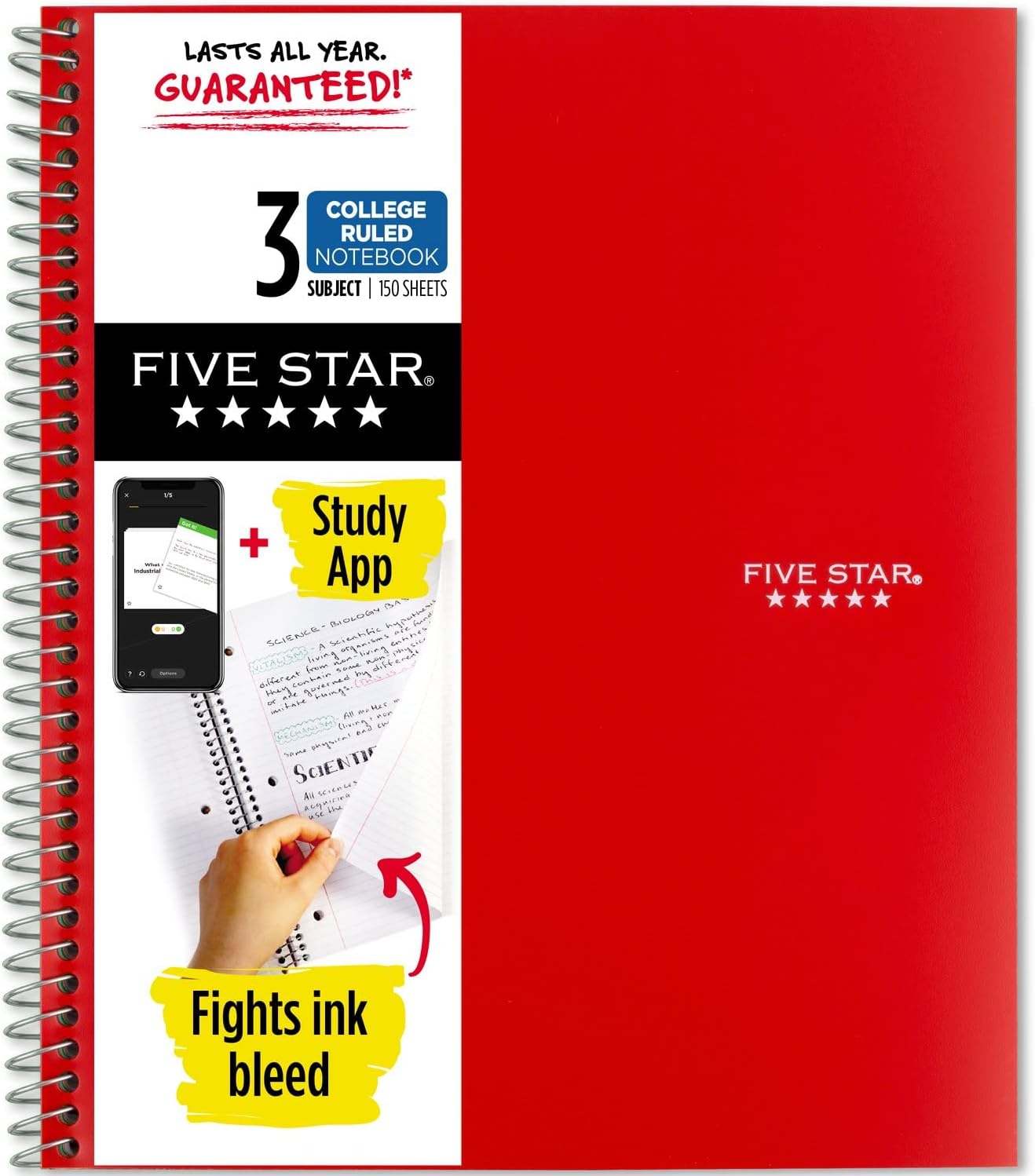 Cuaderno de espiral, 3 materias Five Star